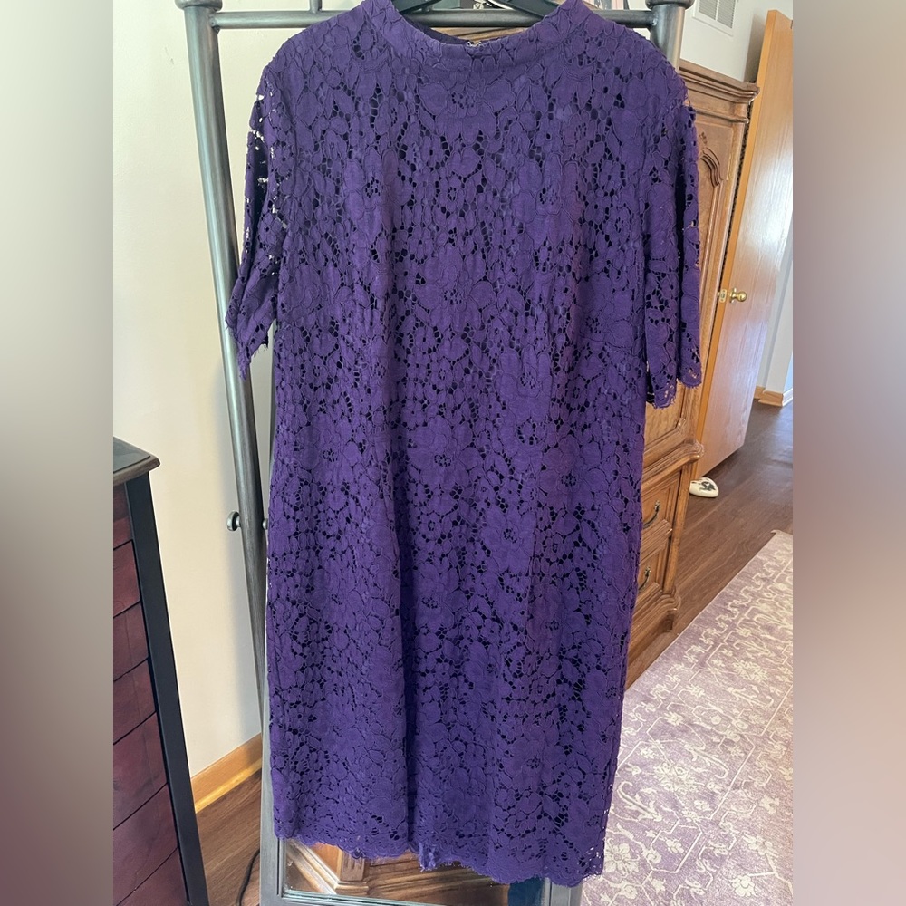 Alex Marie deep purple dress Size 16 Lacy overlay with lace short sleeves.